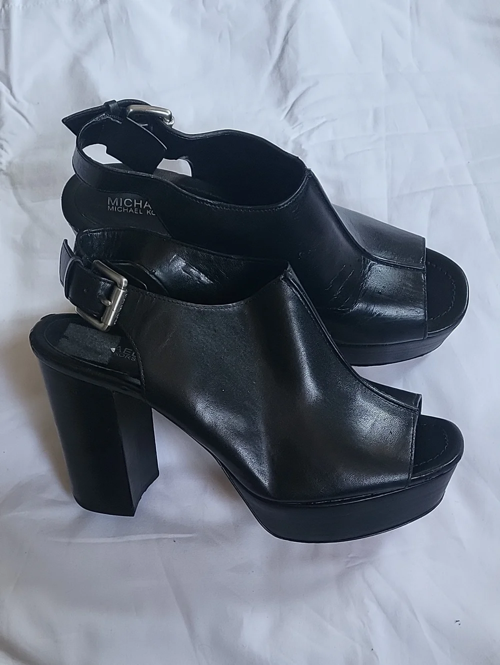 Michael Kors Black Leather Platform Block-Heel Sandals